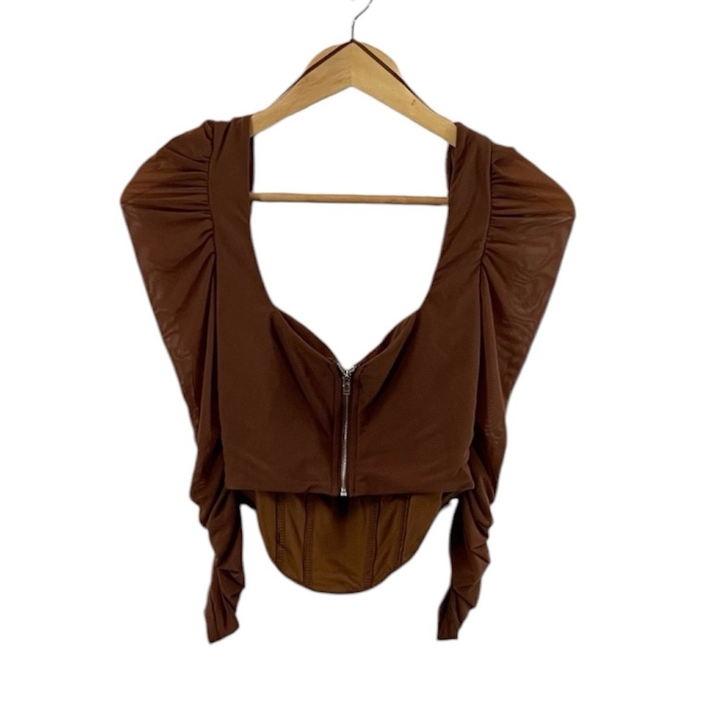 TIC TOC - Long Sleeve Cropped Shirt w/ Mesh Sleeves - Women's Size Medium